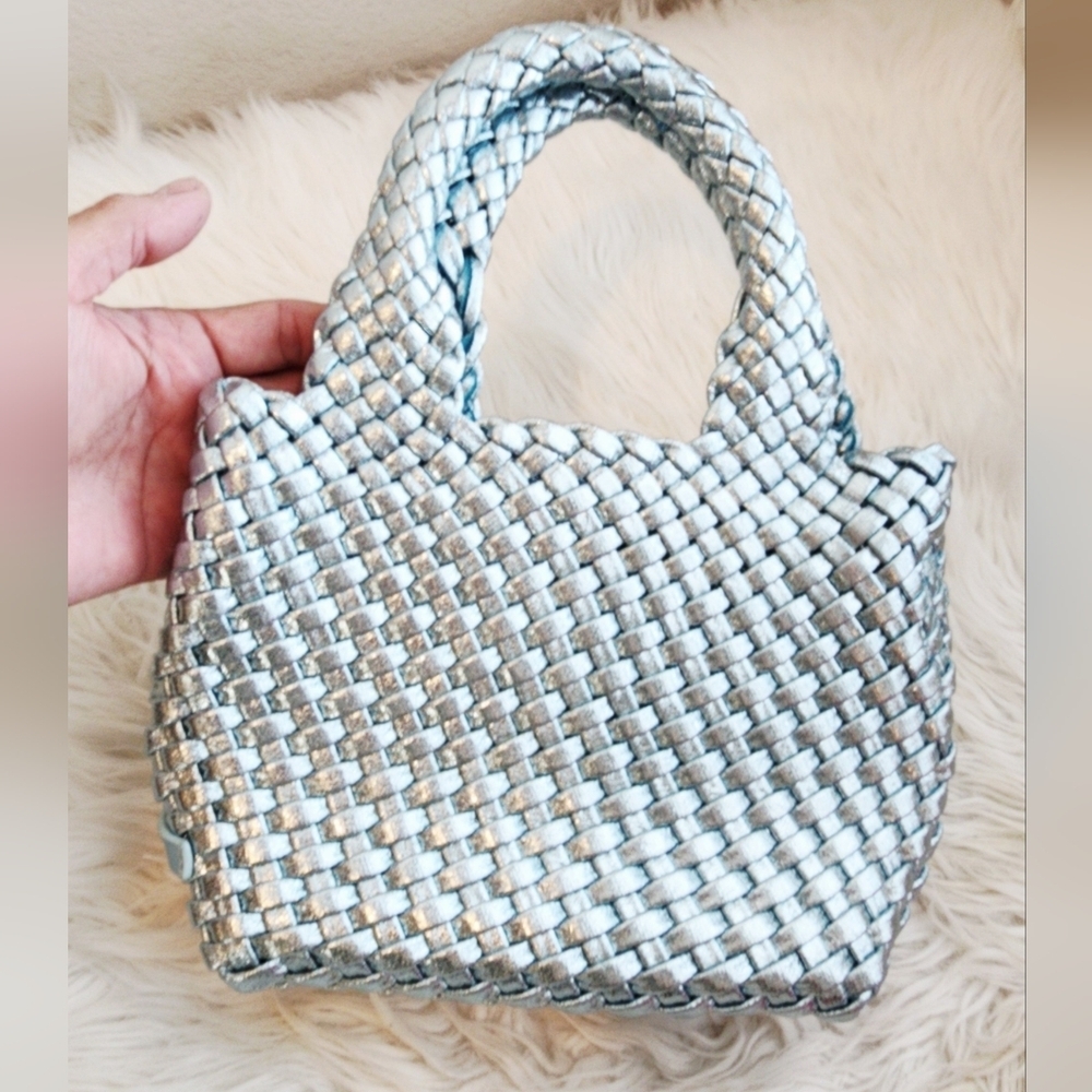 AHDORNED MINI WOVEN BAGS IN BLUE METALLIC EUC - Picture 6 of 8
